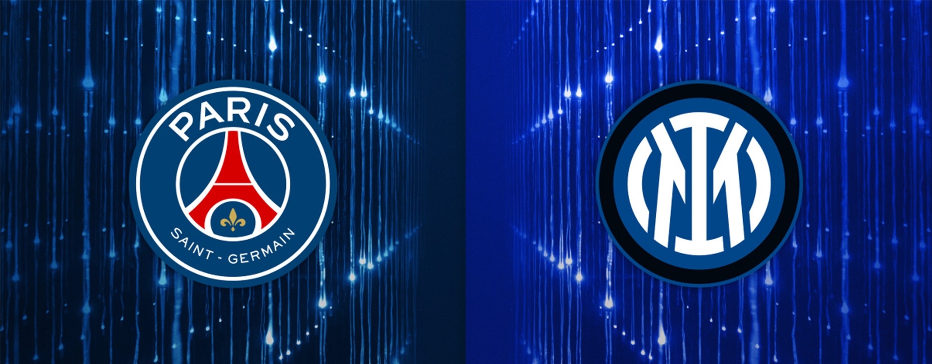 Logos von Paris Saint-Germain und Inter Mailand auf blauem Hintergrund.
